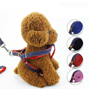 Dog Leash Harness Adjustable & Durable Leash Set & Heavy Duty Denim Dog Leash Collar - blue - medium