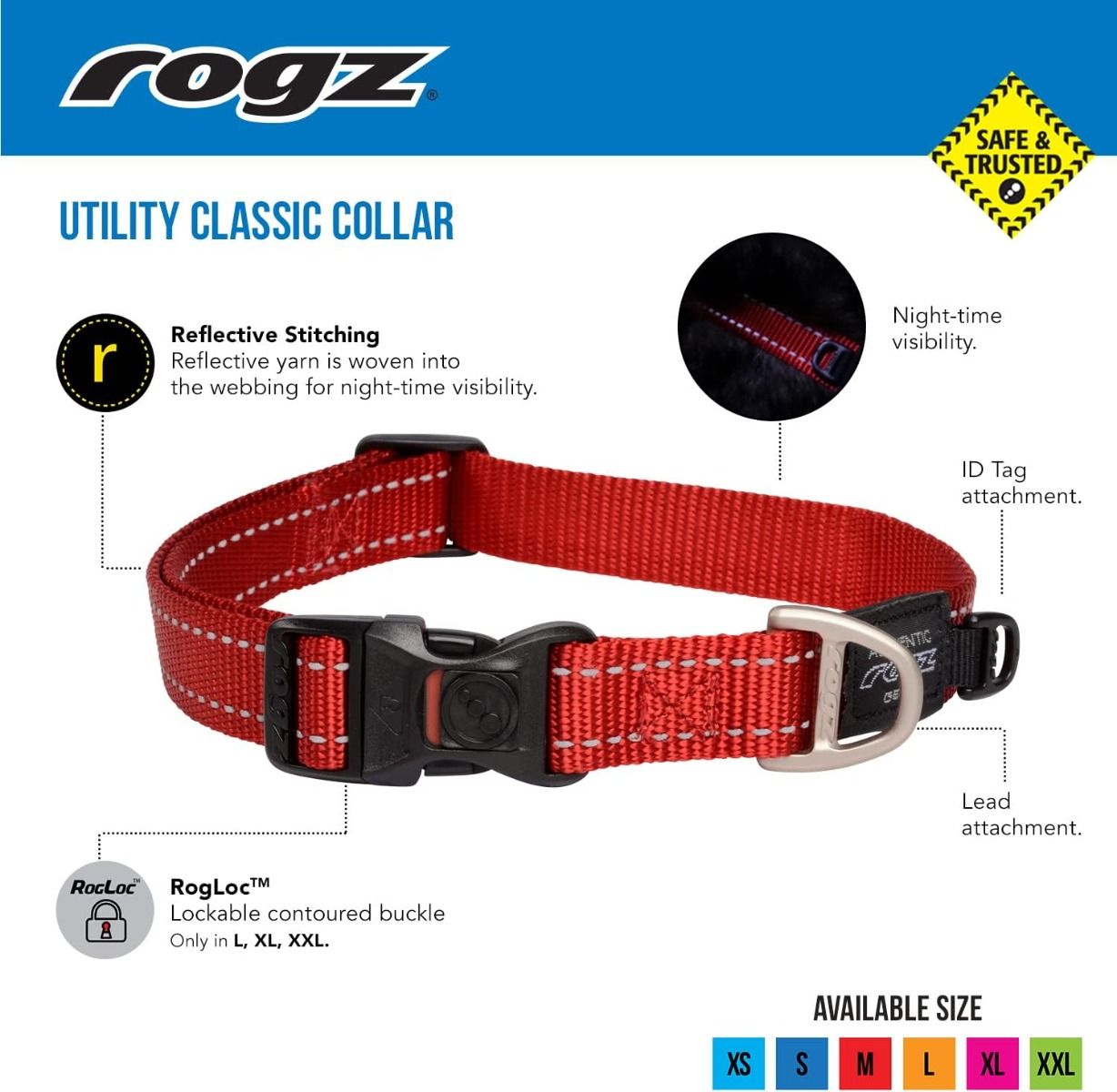 Rogz Utility Reflective Stitching Dog Collar - CHOCOLATE XX-Large