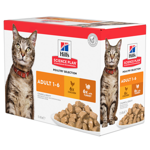 Hill’s Science Plan Adult Wet Cat Food Multipack with Turkey, Chicken Pouches (12x85g)