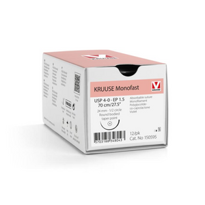 KRUUSE Monofast Suture, USP 4-0/EP 1.5, 70 cm/27.5", violet, 24 mm needle, 1/2 circle, round bodied, taper point, 12/pk