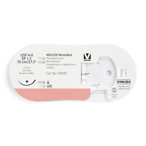 KRUUSE Monofast Suture, USP 4-0/EP 1.5, 70 cm/27.5", undyed, 19 mm needle, 3/8 circle, reverse cutting, 12/pk