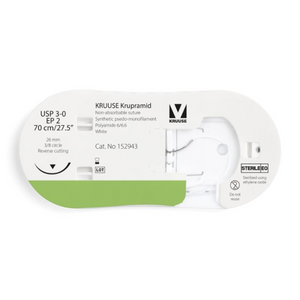 KRUUSE Krupramide Suture, USP 3-0/EP 2, 70 cm/27.5", white, 26 mm needle, 3/8 circle, reverse cutting, 12 pcs.