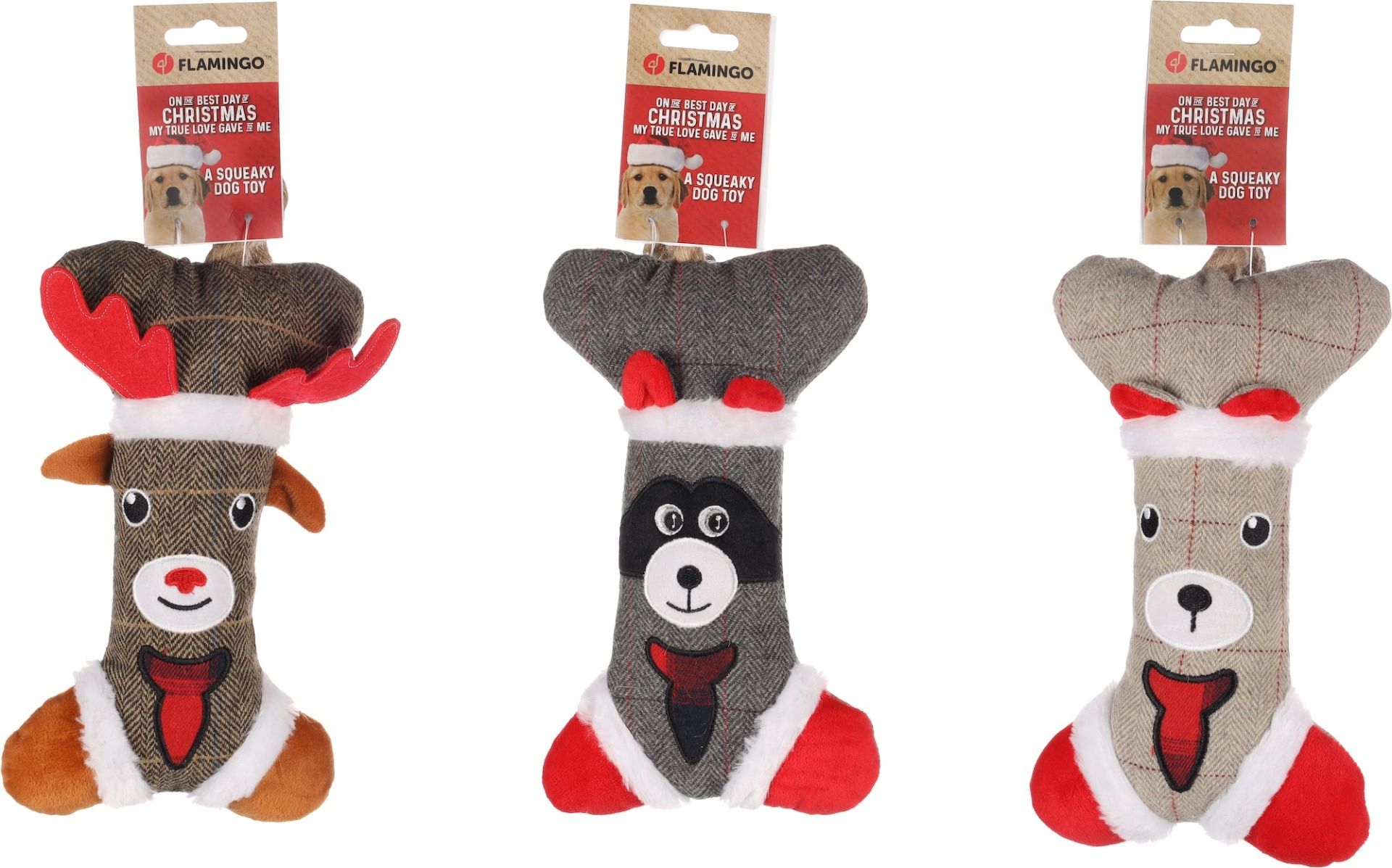 Flamingo Beto Bone + Rope Squeaky Christmas Dog Toy