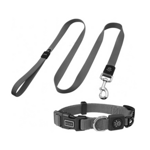 DOCO® Signature Nylon Collar+Nylon Leash - 4ft (DCSN002+1048)-Color - Grey, Sizes - XS