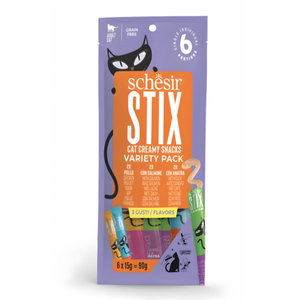 Schesir Stix Treat Variety Pack 6x15g - Mixed Flavors: Chicken,Duck & Salmon, (Min Order- 12 Pack)