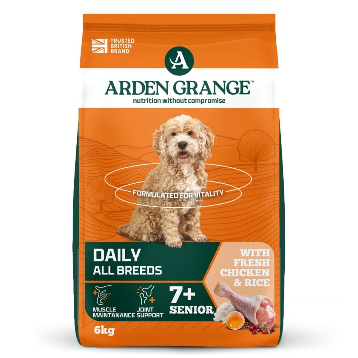 Arden Grange Daily All Breeds Senior with Fresh Chicken & Rice Dry Dog Food - 6kg
