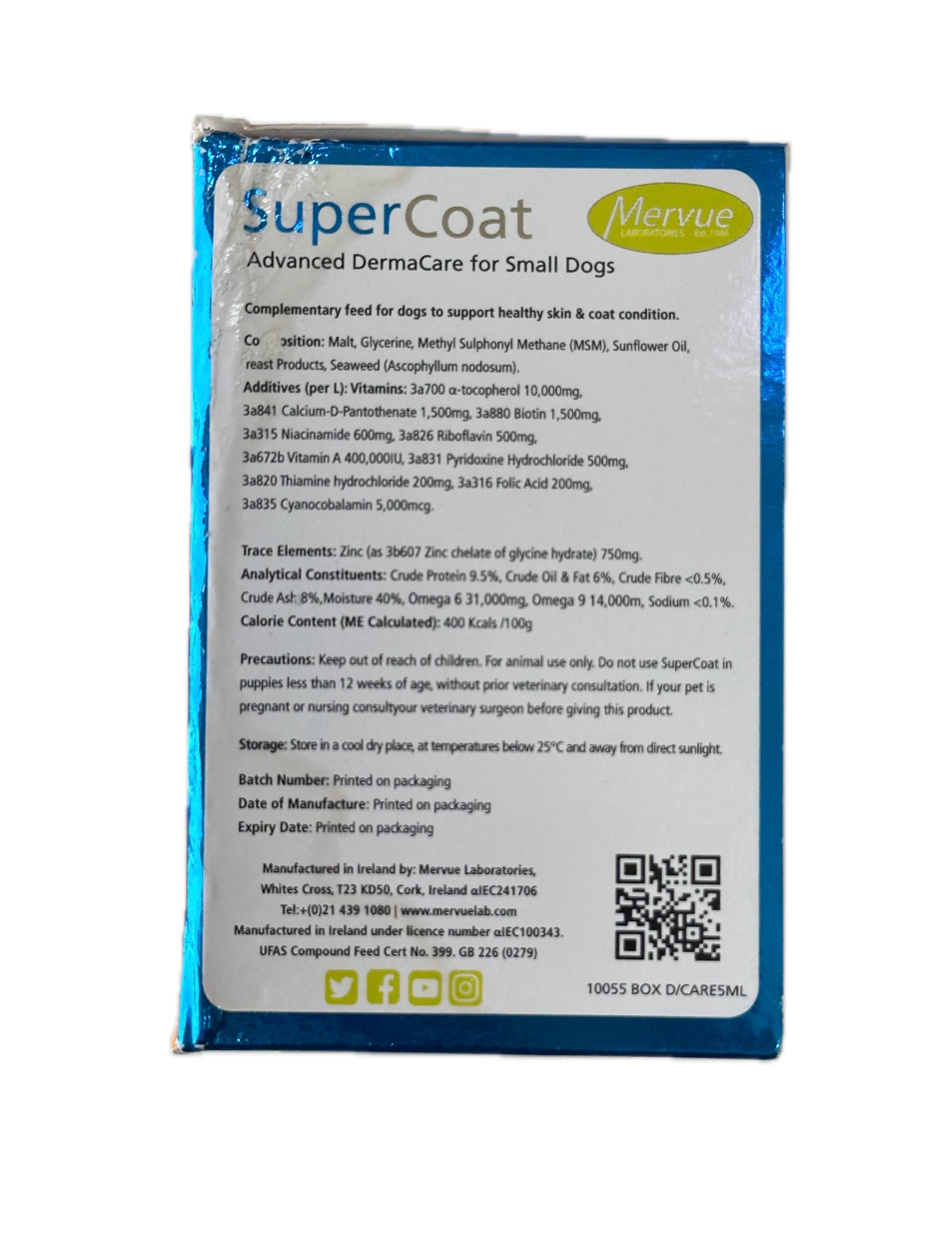 Mervue SuperCoat | Advanced DermaCare Supplement for Small Dogs – 30 x 5ml Sachets