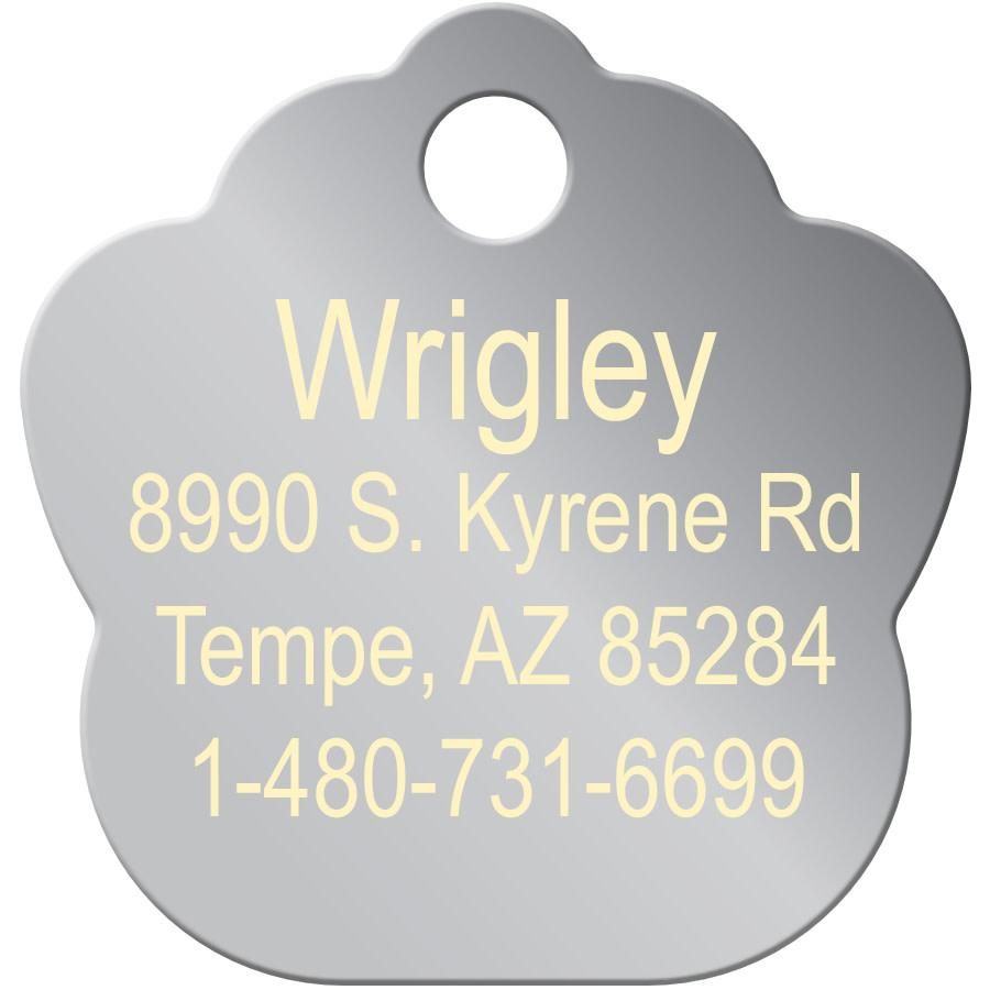 ID Tag Paw Brass Two-Tone Chrome Plated - Large