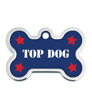 ID Tag Bone Large Raised Edge Top Dog - Large