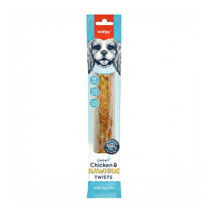 Wanpy Chewy 10″ Chicken Jerky & Rawhide Twists 70g