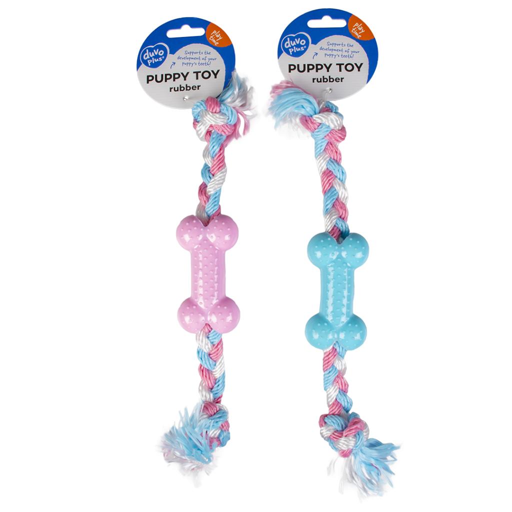 Duvo+ Dogtoy Puppy TPR Bone With Cotton Rope 35cm