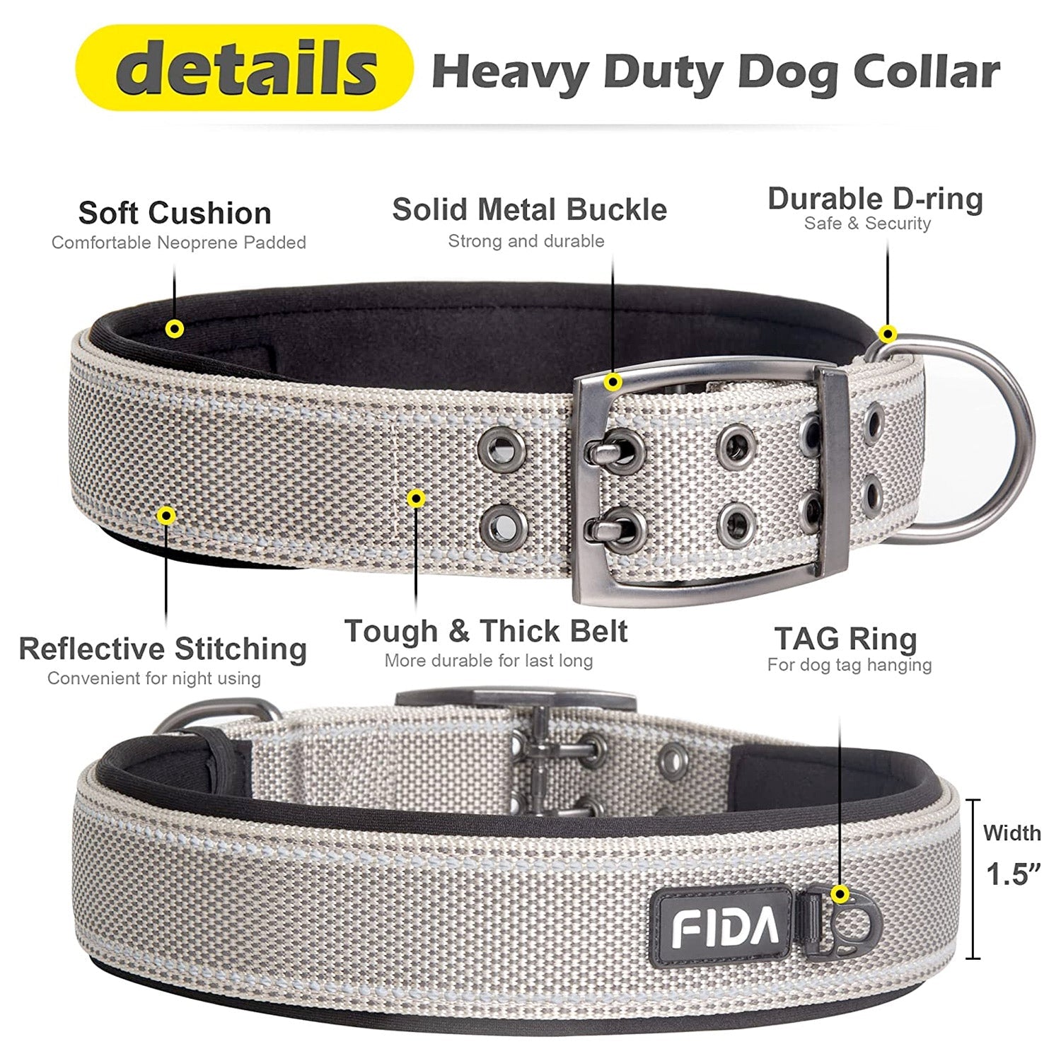 Fida Heavy Duty Dog Collar - Large - black