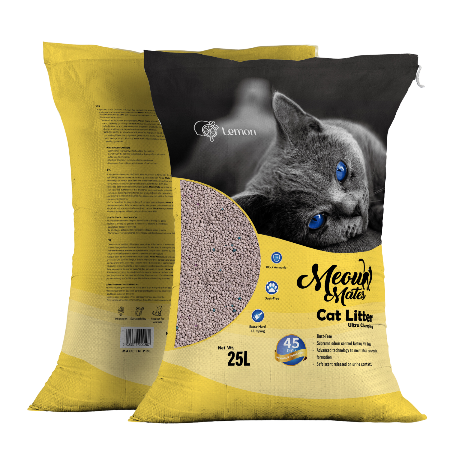 Meow Mates Bentonite Cat Litter - Lemon Scent 25L/20kg