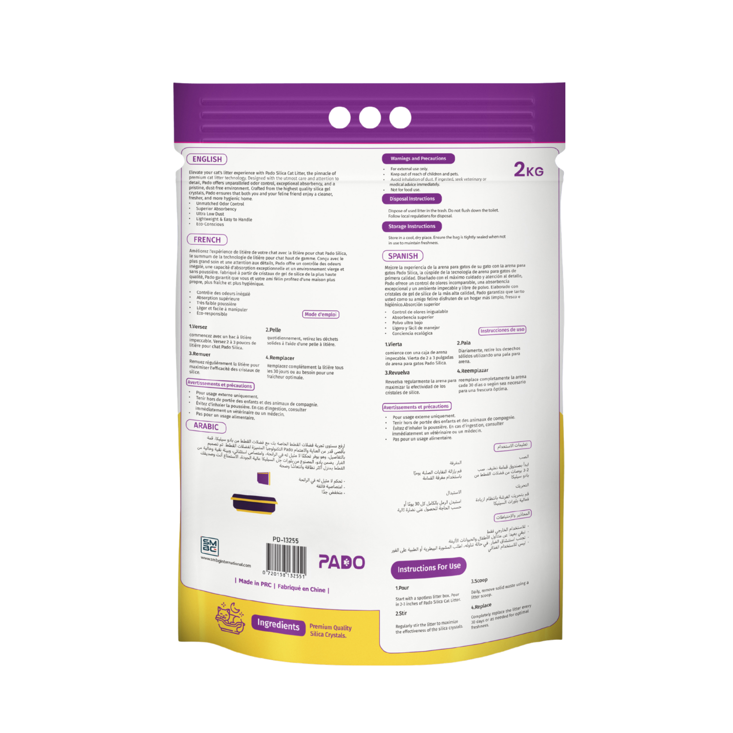Pado Silica Crystal Cat Litter 2kg With Pad Inside -Unscented
