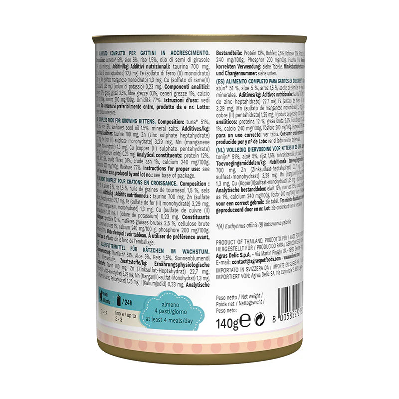 Schesir Kitten Care- Can In Jelly 3-12 Tuna with Aloe Wet Food 140g (Min Order - 6pcs)