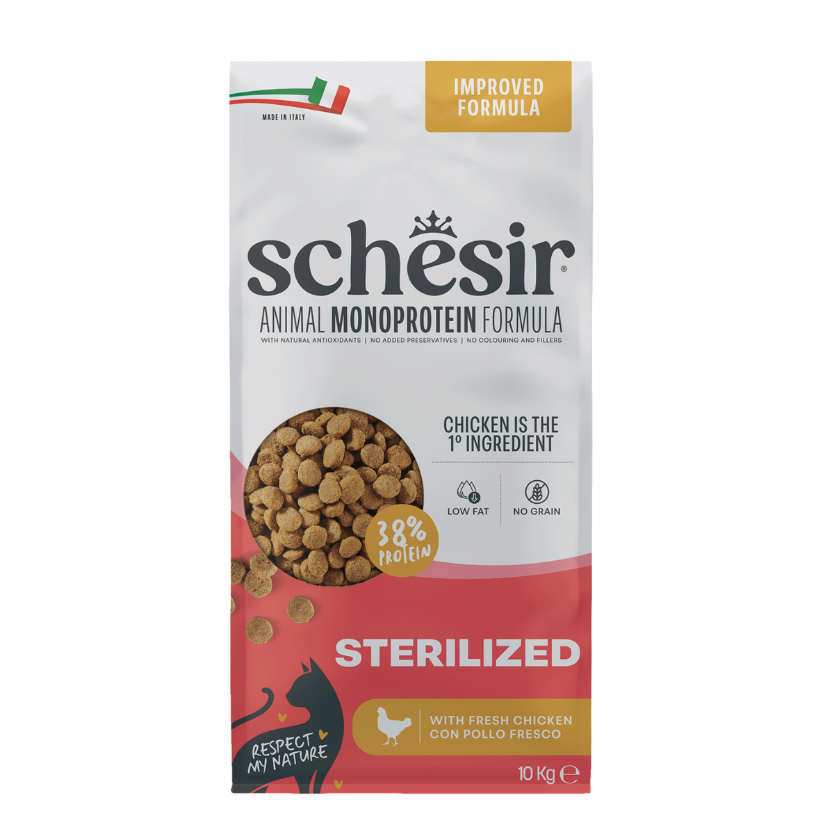 Schesir Monoprotein Adult Dry Cat Food –Sterilized-Fresh Chicken-10kg