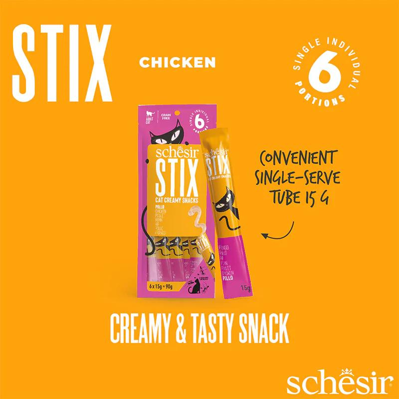 Schesir Stix Treat For Cat In Cream - Chicken 6x15g (Min Order- 12 Pack)