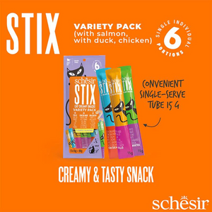 Schesir Stix Treat Variety Pack 6x15g - Mixed Flavors: Chicken,Duck & Salmon, (Min Order- 12 Pack)