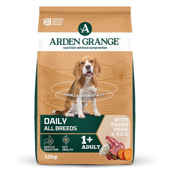 Arden Grange Daily All Breeds Adult with Fresh Pork & Rice Dry Dog Food - 12kg