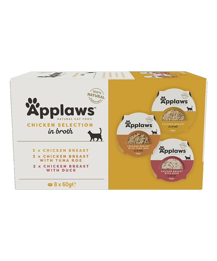 Applaws Chicken Selection in Broth Adult Wet Cat Food 8 x 60g Pot - 60G - Shopivet.com