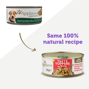 Applaws Taste Toppers in Broth Chicken with Beef Wet Dog Food 156g Tin - 156G - Shopivet.com