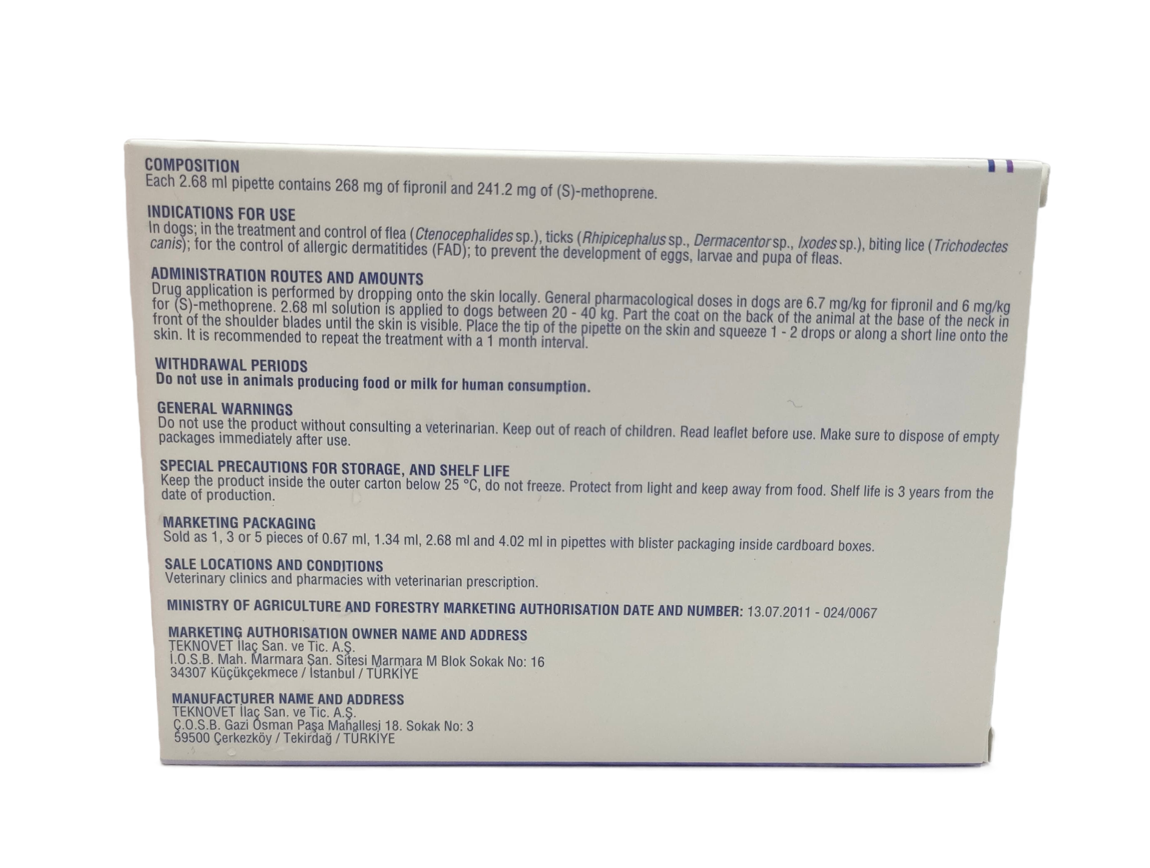 Fiproes Dog between 20 - 40 kg for External parasites 3 pippets
