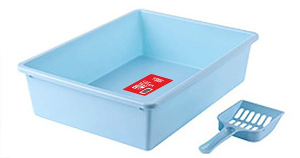 Cat Litter Tray with Scoop - Blue - M Size, 38 x 28 x 10 cm - Shopivet.com