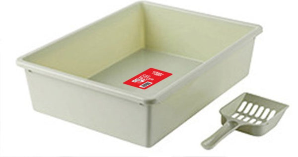Cat Litter Tray with Scoop - Green - M Size, 38 x 28 x 10 cm - Shopivet.com