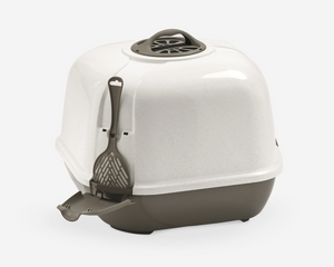 Corner Cat Litter Box - 54 x 40 x 55 cm/Grey & White