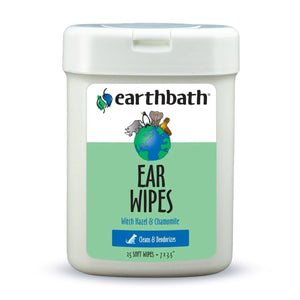 earthbath® Ear Wipes with Witch Hazel for Dogs, Cats, Puppies & Kittens, 25 ct re - sealable container - Shopivet.com