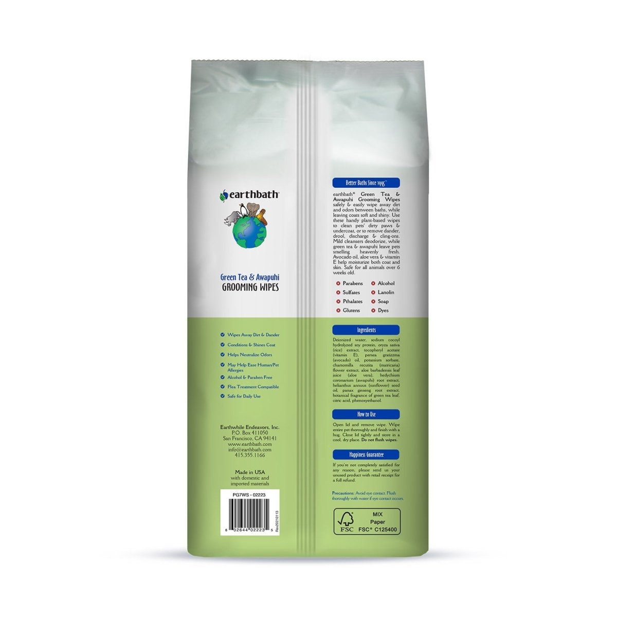 earthbath® Grooming Wipes, Green Tea & Awapuhi, 100 ct - Shopivet.com