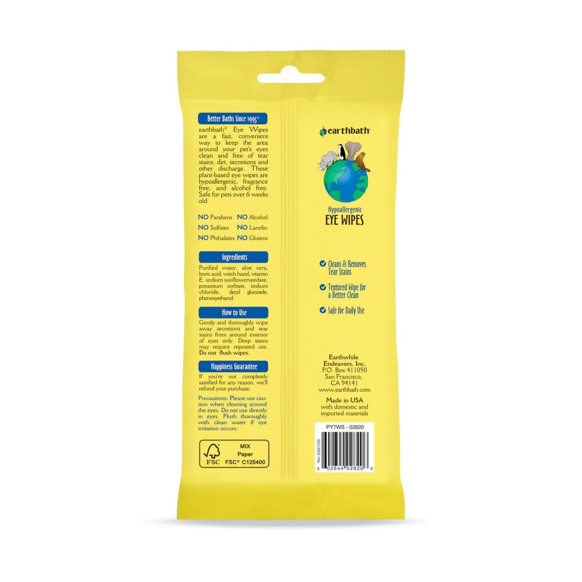 Earthbath Hypoallergenic Eye Wipes (Witch Hazel & Aloe) – 30 Wipes - Shopivet.com