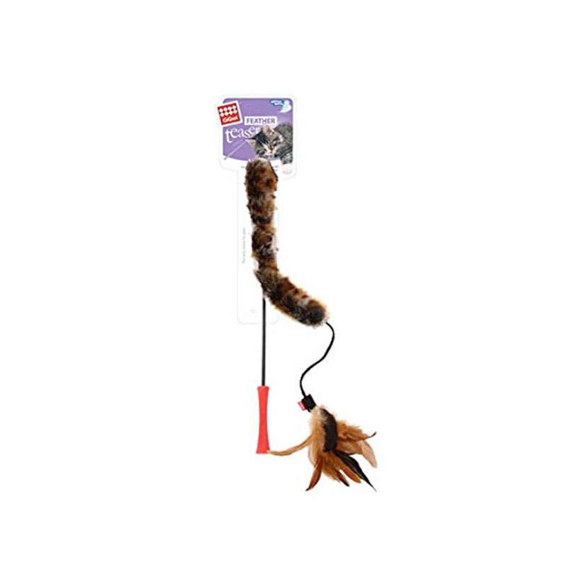 Feather Teaser with Natural Plush Tail and TPR Handle - Shopivet.com