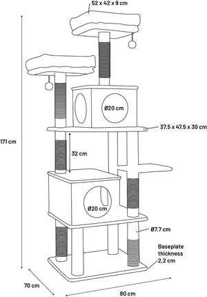 Flamingo Aurora Grey Cat Scratching Tree 80x70x171cm - Grey - Shopivet.com