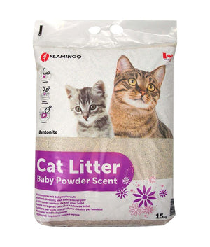 Flamingo Bentonite Baby Powder Scent Clumping Cat Litter - 15KG - Shopivet.com