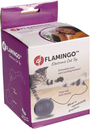 Flamingo Boula Moving Ball with Mouse Grey Electronic Cat Toy - Grey 8cm - Shopivet.com