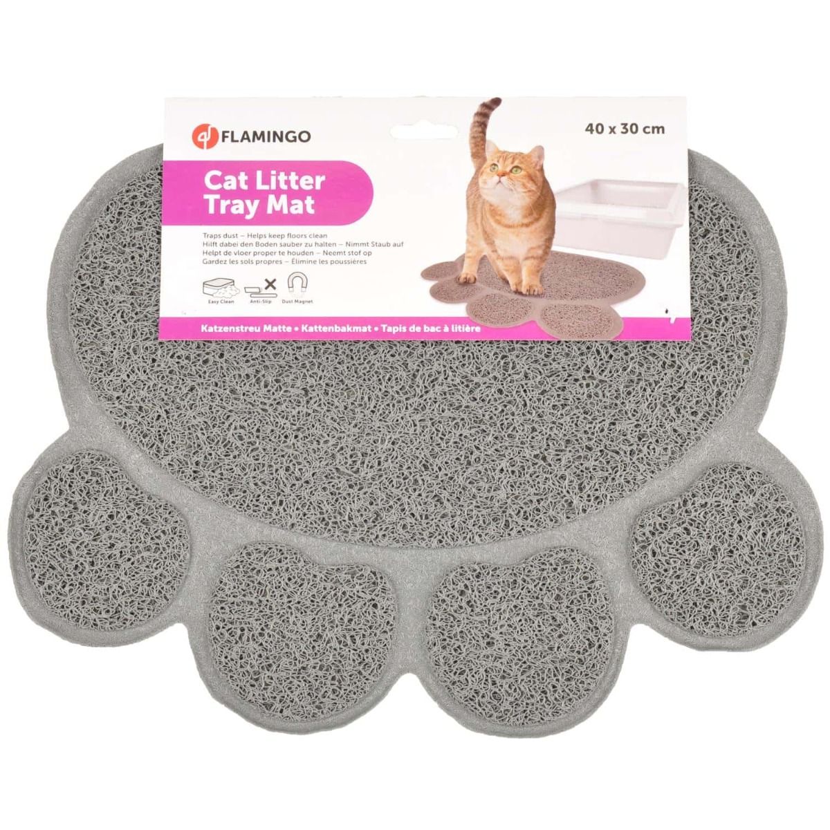 Flamingo Pitou Matti Paw Cat Litter Tray Mat - Grey Small - Shopivet.com
