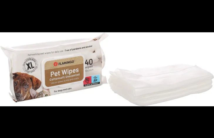 Flamingo Reini Universal Unscented Extra Strong Cat & Dog Pet Wipes XL 40pcs - XL - Shopivet.com