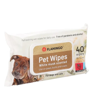 Flamingo Reini Universal White Musk Cat & Dog Pet Wipes 40pcs - Shopivet.com