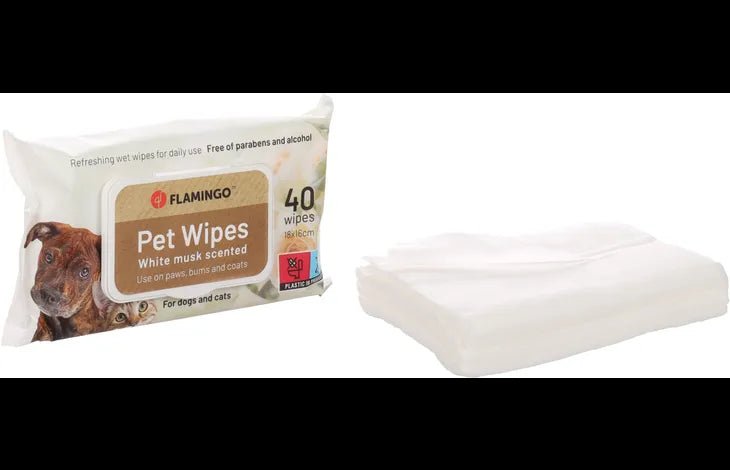 Flamingo Reini Universal White Musk Cat & Dog Pet Wipes 40pcs - Shopivet.com