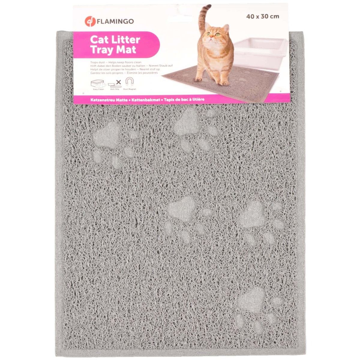 Flamingo Tumbi Rectangular Cat Litter Tray Mat - Grey Small - Shopivet.com
