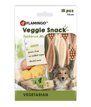 Flamingo Veggie Snack Toothbrush Mix Adult Dog Treats - 7.5cm (15pcs) - Shopivet.com