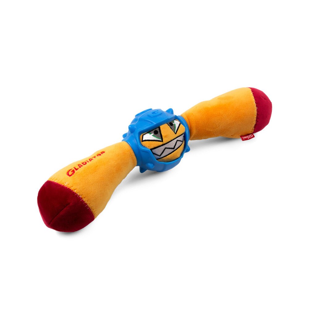 GiGwi Gladiator Squeaker Inside Plush/TPR Dog Toy (Medium) – Yellow - Shopivet.com