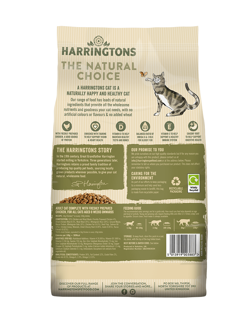 Harringtons Complete Chicken Adult Dry Cat Food 2kg - 2kg - Shopivet.com