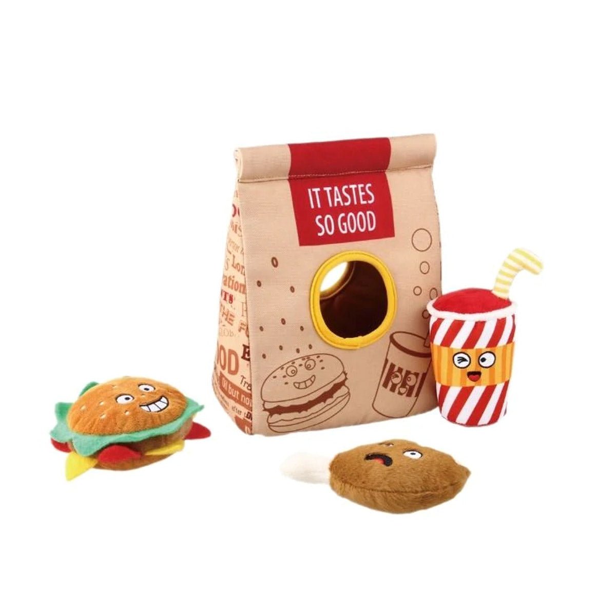 Hide N Seek Fast Food Bag with Plush Hamburg, Coke and Fried Chicken - Shopivet.com