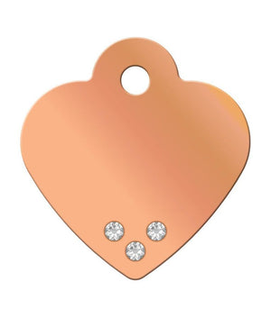 ID Tag Heart Brass Rose Gold Plated with Crystal - Shopivet.com
