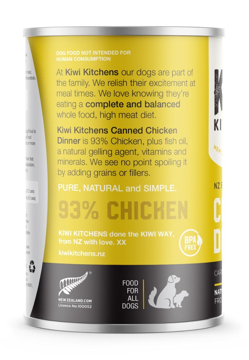 Kiwi Kitchens Barn Raised Chicken Dinner Canned Wet Dog Food - 170g - Shopivet.com