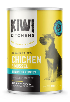 Kiwi Kitchens Barn Raised Chicken & Mussel Dinner Canned Wet Puppy Food - 375g - Shopivet.com