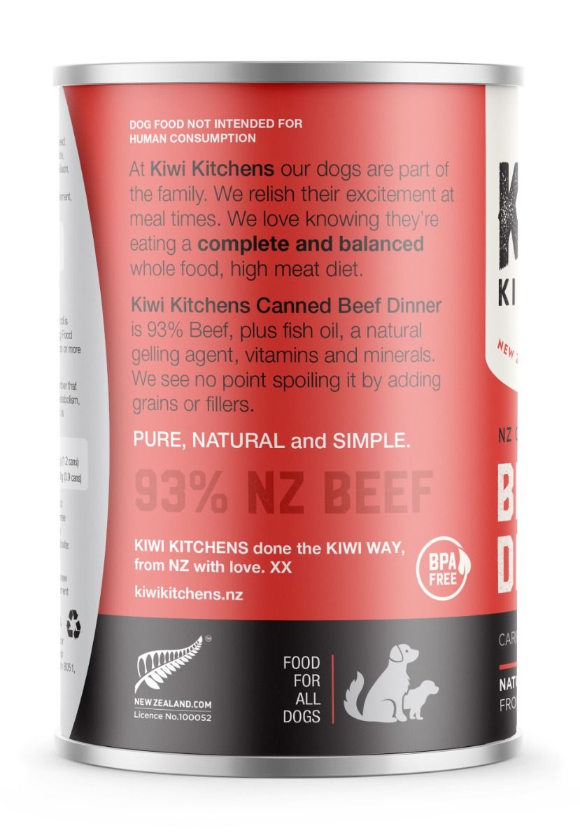 Kiwi Kitchens Grass Fed Beef Dinner Canned Wet Dog Food - 375g - Shopivet.com