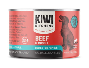 Kiwi Kitchens Grass Fed Beef & Mussel Dinner Canned Wet Puppy Food - 170g - Shopivet.com